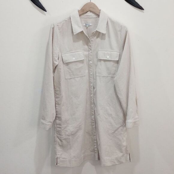 Madewell Corduroy Long sleeve Mini Shirt dress - M - Harvest Moon / Cream - Picture 8 of 13